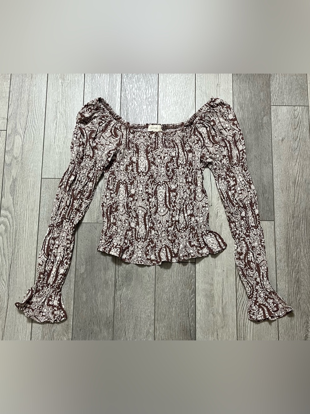 Promesa Burgundy Paisley Smocked Off-Shoulder Top Size Small
